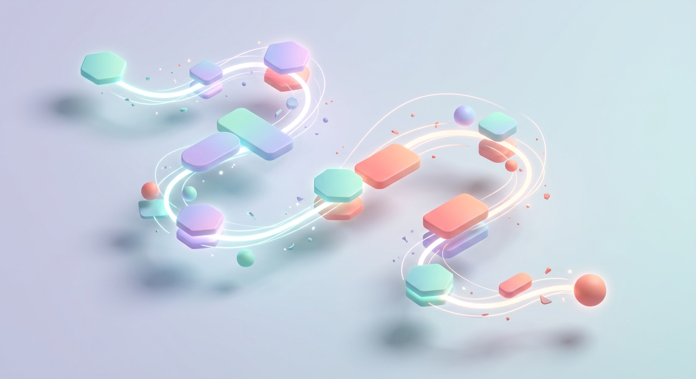 Abstract 3D shapes conveying digital communication momentum and texting conversation flow